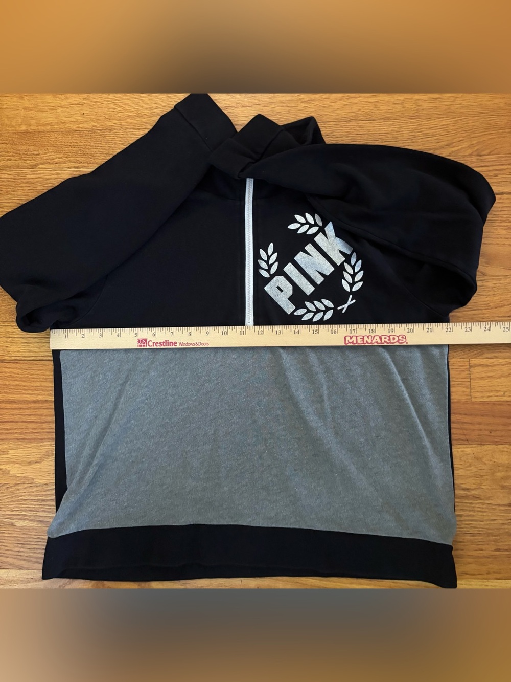 Victoria's Secret PINK Sweatshirt Large Black Gray Colorblock 1/4 Zip Pullover - Picture 6 of 7